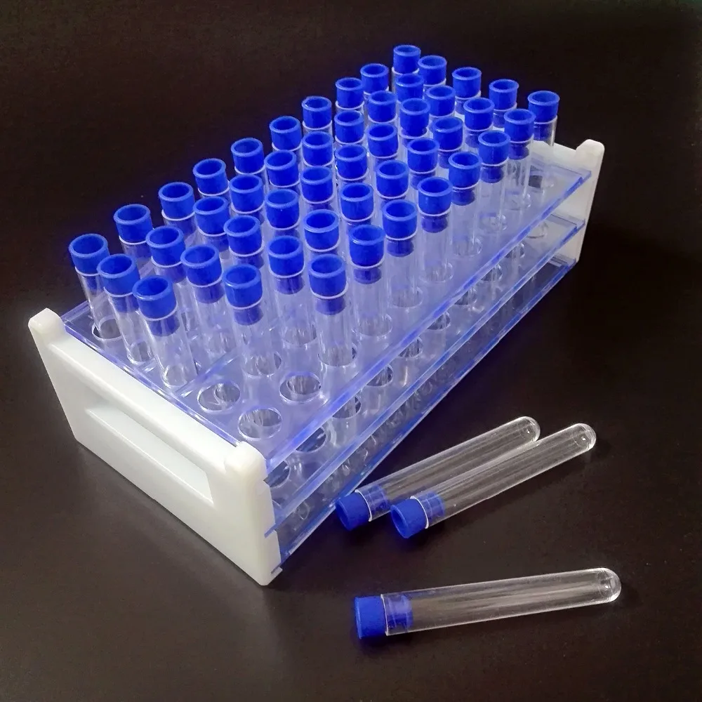 

50pcs Tube - 12x75mm ( 5ML ) Clear Plastic Test Tube Set with Cap and Rack