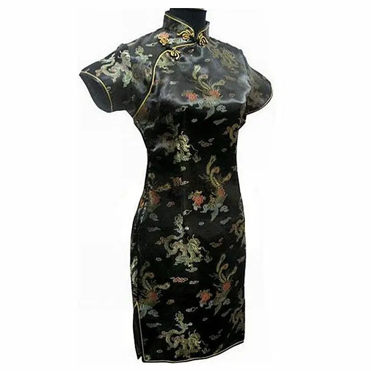 Mini abito Qipao Cheongsam in raso cinese Vintage blu Navy da donna S M L XL XXL XXXL 4XL 5XL 6XL Mujeres Vestido J4065
