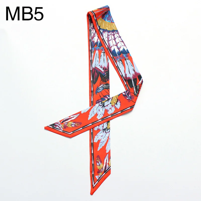 New Design Bag Small Twill Silk Scarf Ribbon Feather Print Women Bandana Tie Headband Neck Hair Accessories Fashion Handbag M300