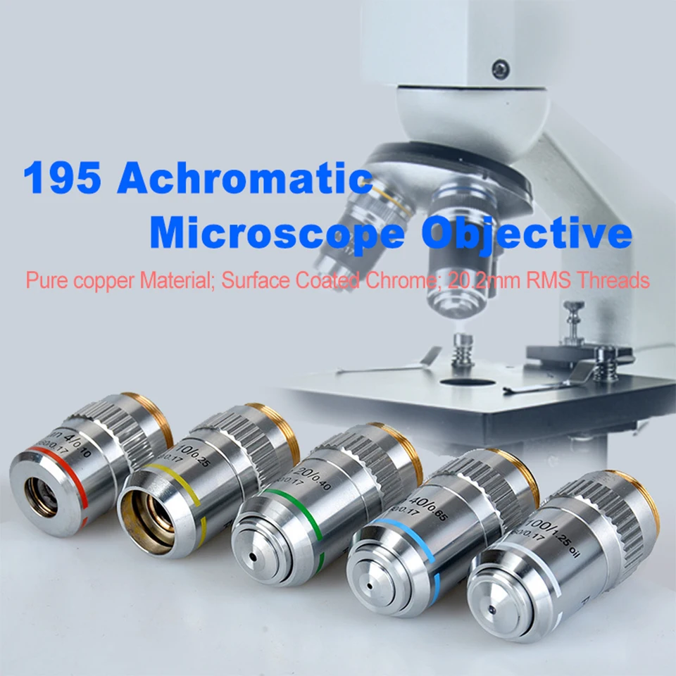 

Microscope Objective lens 195 Flat-field / Semi-flat Field Achromatic Objective Lens 4x 10x 20x 40x 60x 100x Can be Choose