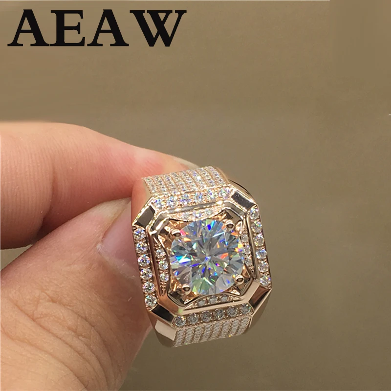 Imagem -03 - Redonda Moissanite Anel para Homem 100 Ouro Real Anel de Casamento Anel de Noivado 2ct Cor d 18k Au750 Qualidade Superior Forma