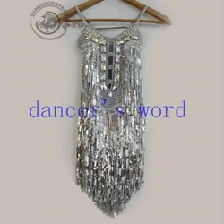 New style latin dance costume sexy silver tassel latin dance competition dress for women child latin dance dresses S-4XL F25