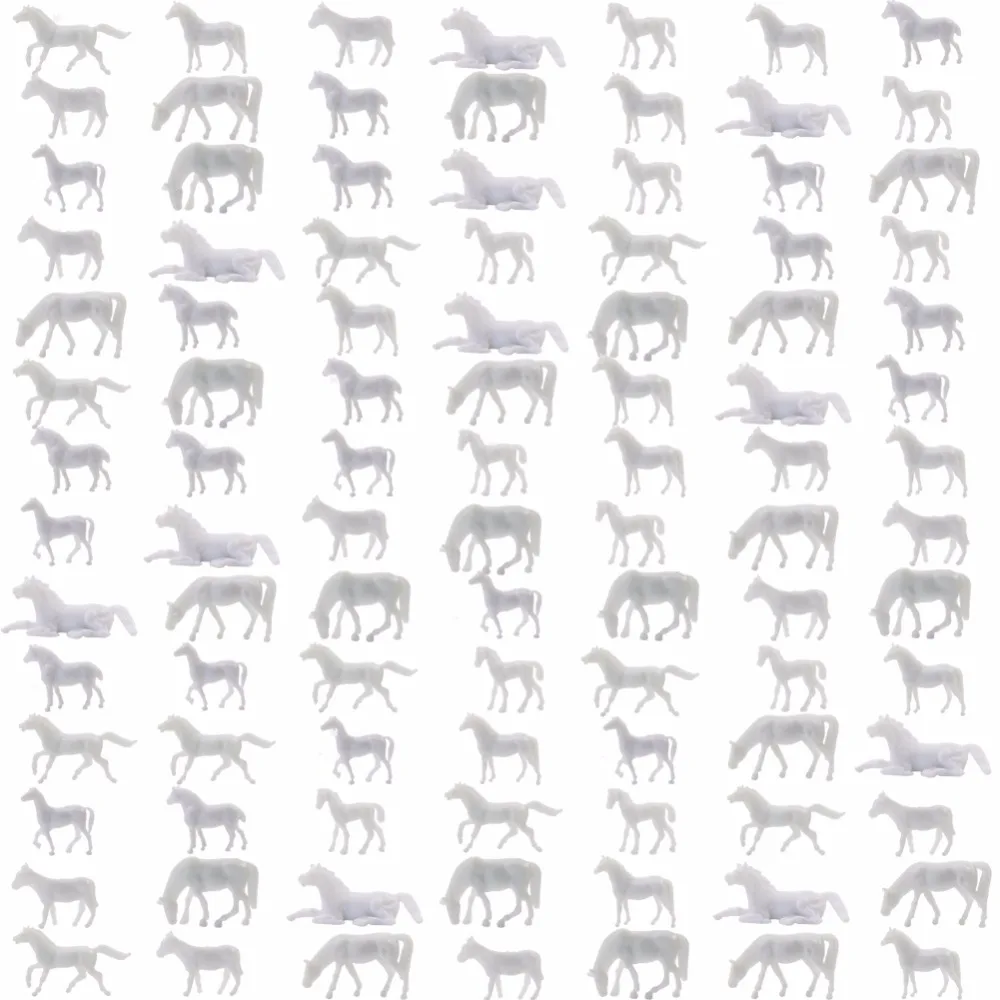 100pcs HO Scale 1:87 Unpainted Farm Horse White Model Horses Different Poses AN8702B