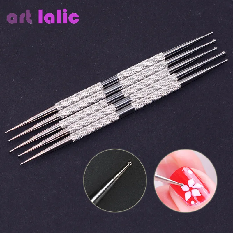 5Pcs Nail Art Dotting Pen Dual End Stainless Steel Design Painting Picking Dot Rhinestones Crystal Gems Acrylic Manicure Tools