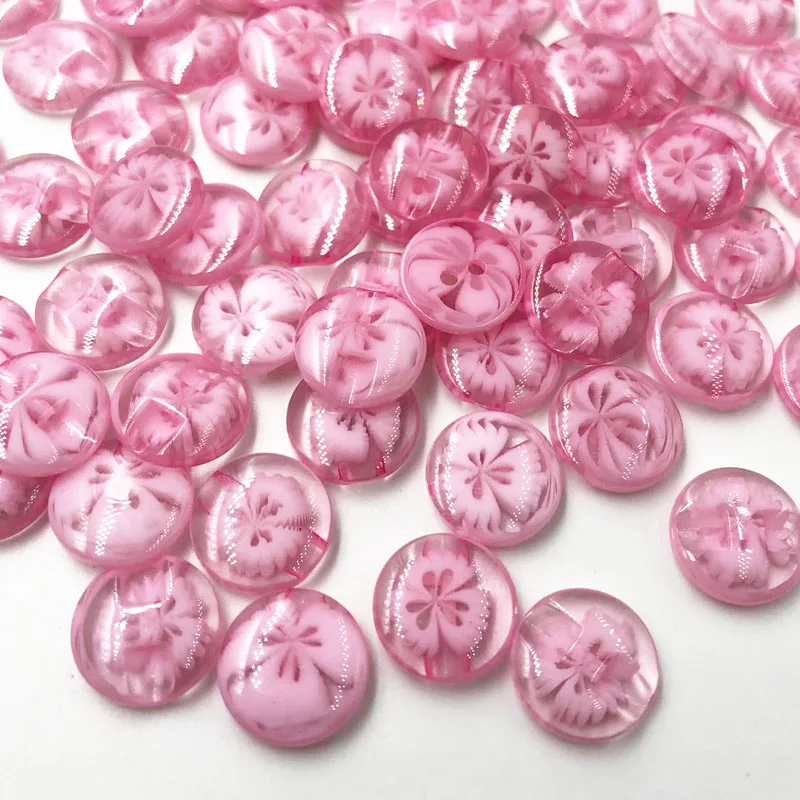 50PCS 14mm Pink color flower Plastic Buttons sewing/appliques/craft PH11