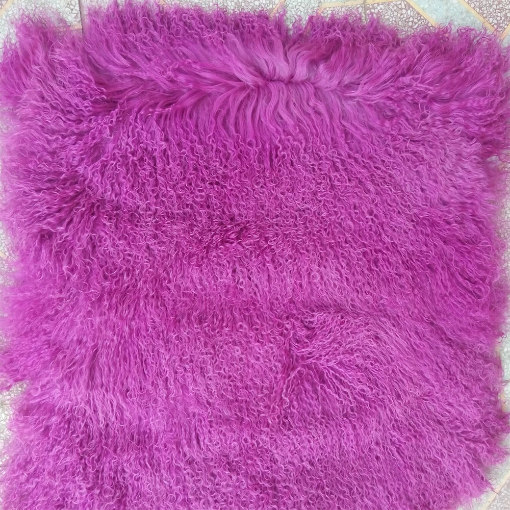 Curly Real Mongolian Lamb Fur Rug Purple Tibetan Sheepskin Plate Area Rugs Real Fur Blanket Accessory Doll Wigs Women