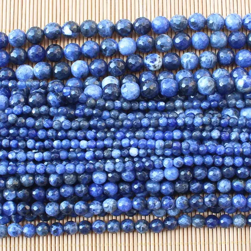 Faceted Natural Sodalite Stone 4-14mm Round Beads 15