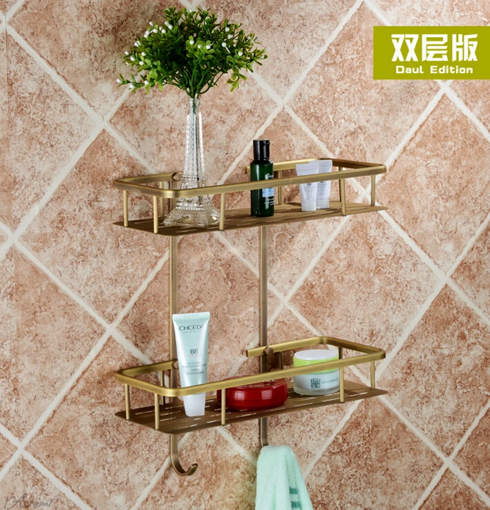 Bronze total solid brass Wall Mounted Bathroom double lever Corner Shelf Bathroom Shampoo Shelf Bath Shower Shelf Soap Holder