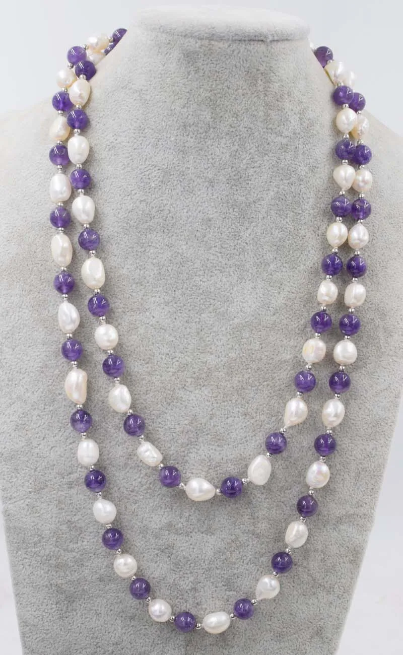 

wow! freshwater pearl white baroque and 8mm necklace 45" nature FPPJ wholesale beads