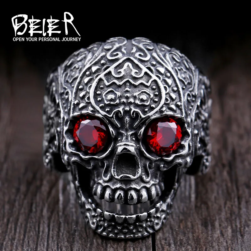 Beier 316L stainless steel ring hot sale punk biker skull man Classic Garden Flower Skull ring fashion jewelry LLBR8-430R