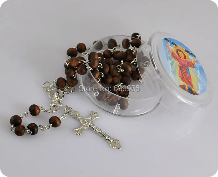 Rose Scented Perfume Wood Rosary Beads INRI JESUS Cross Pendant Catholic Fashion Religious Jewelry