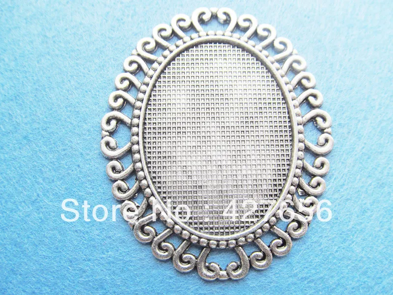 5pcs Large Antique Silver tone/Antique Bronze Oval Border Flower Base Setting Pendant Charm,fit 30mmx40mm Cabochon/Cameo