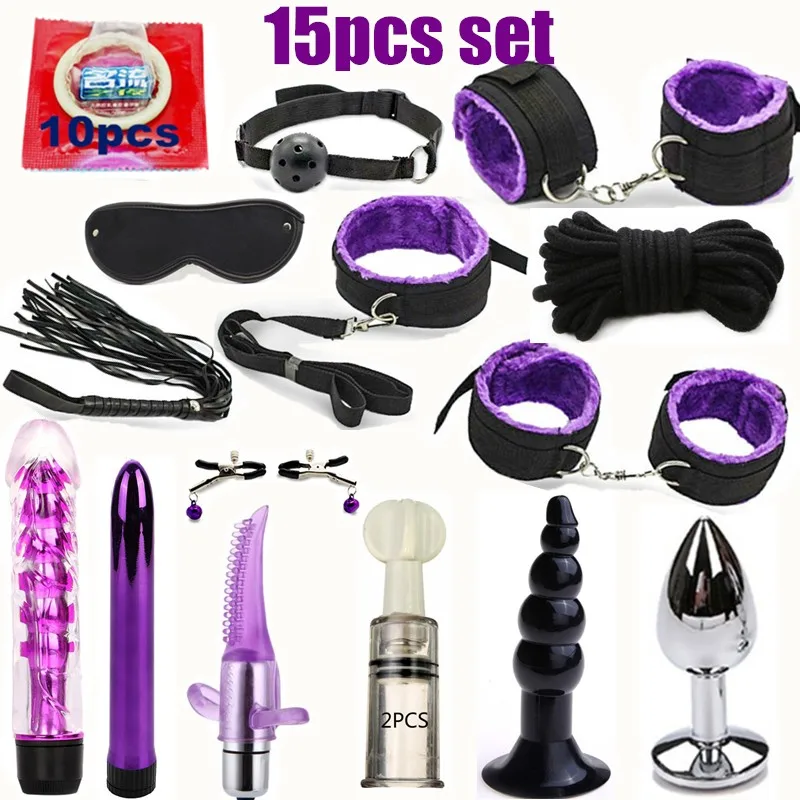 

Vibrator Anal Plugs Handcuffs Whip Nipples Clip Blindfold Breast Pump BDSM Games Adult Sex Toys Kit For Couples Dildo