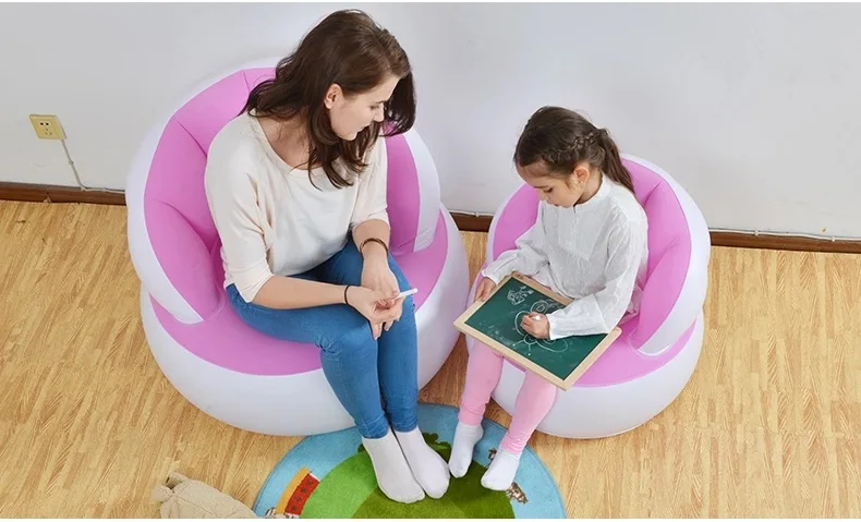 Color adult children cute creative flocking back sofa, parents matching inflatable air bean bag chair,shell design chair