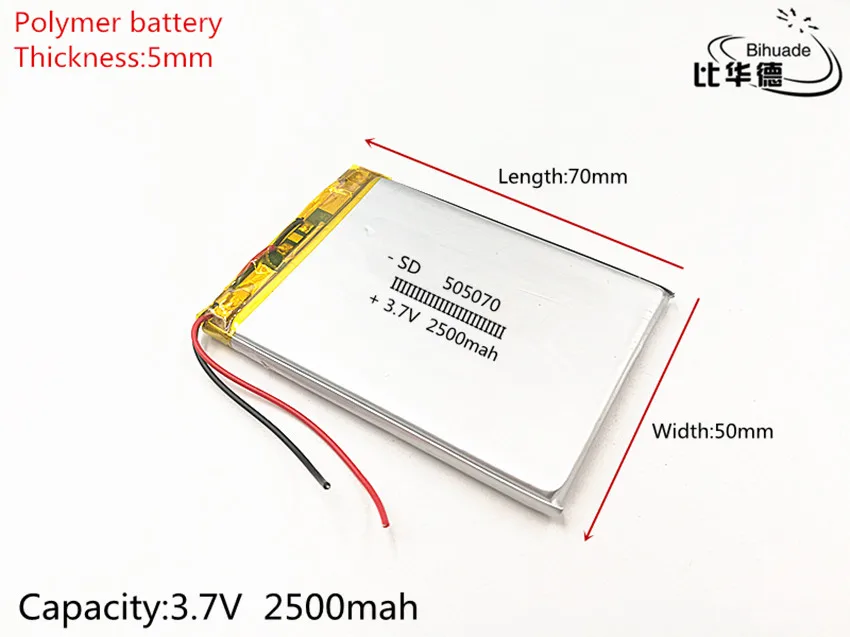 3.7V 2500mAh 505070 Lithium Polymer Li-Po li ion Rechargeable Battery cells For Mp3 MP4 MP5 toy mobile bluetooth