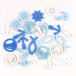 50pcs anchor/ship/rudder pattern Blue wood pendant Scrapbooking Carft for Home Drop Hanging decoration diy 20-35mm MT1969