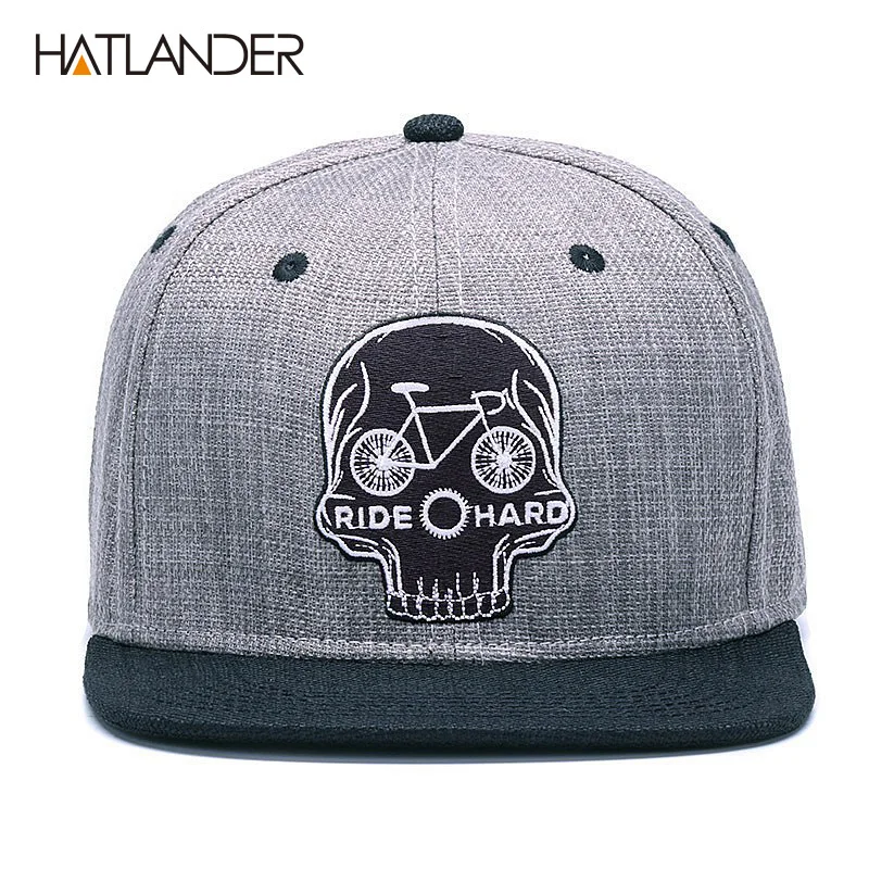 HATLANDER Original Baseball cap men snapback cap brand embroidery SKULL cool hip hop cap 6 panel bone linen Skeleton sports hats