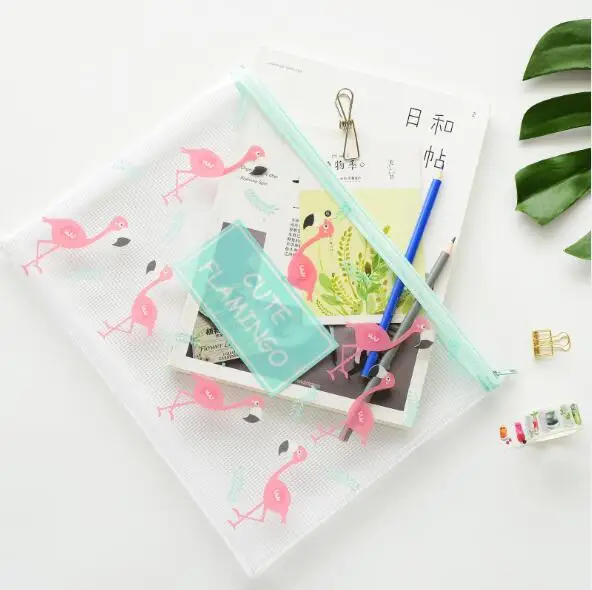 Kawaii Creative Flamingo PVC Hard Cover Storage Case, A4, A5, Gods, Mini, Waterproof Desk EvaluDocument Bag, File Folder, Storage Case
