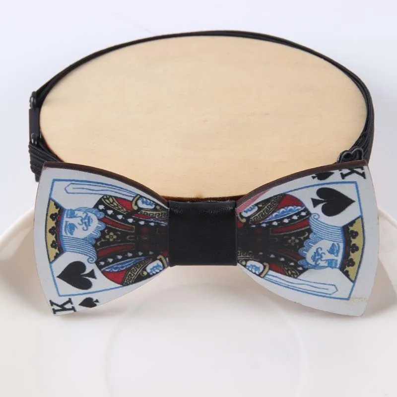 2024 Mannen Decoratie Geld Poker Print Hout Strik Stropdas Das Das Vrouwen Elastische Band Band Band Band Kinderen Bruidegom Bruiloft Feest Bowtie Accessoire