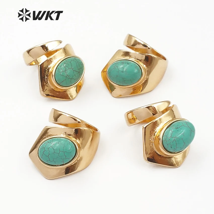 

WT-R308 Special Design Natural Oval Shape Green Stone Rings Tension Mount Adjustable Band Rings People Attend Party Wedding Ring