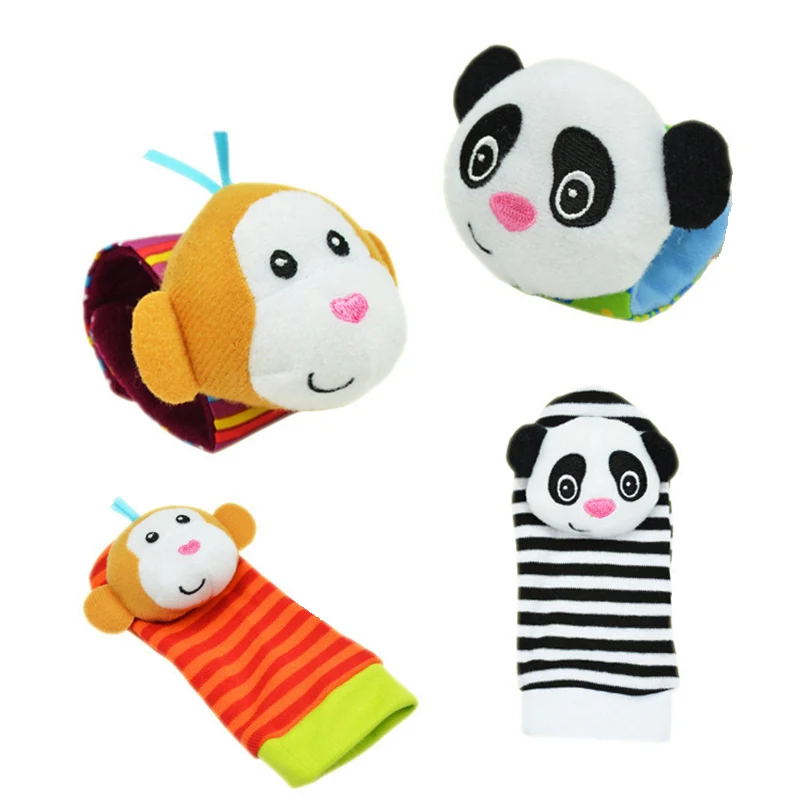 1ペア漫画新生児のおもちゃ12ヶ月ぬいぐるみ動物ガラガラ靴下サウンド手首ラトル幼児のおもちゃ音を行いガラガラ赤ちゃん