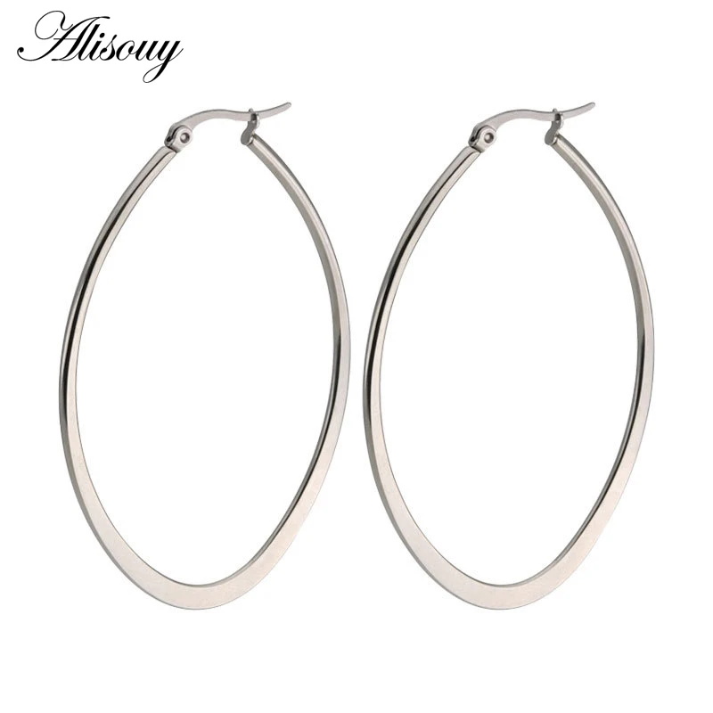 Alisouy 2pcs Punk Big Size Hoop Earrings Brincos Trendy Party Hyperbole Gold Color Oval Round Circle Earring for Women Jewelry