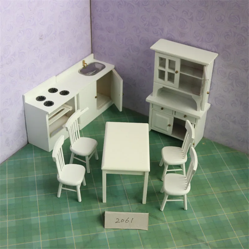 1:12 dollhouse miniature white Cabinets furniture toys pretend play toy chair table kitchen sets for girls children kids dolls