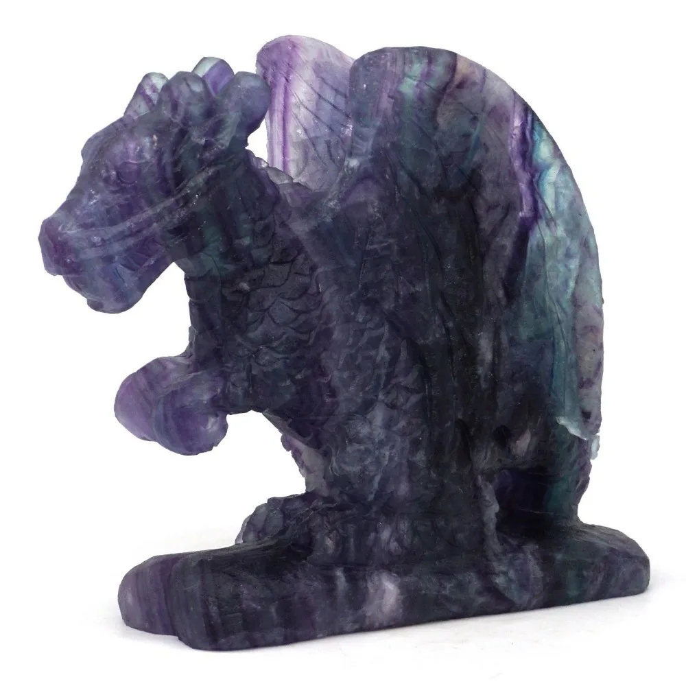 Flying Dragon Figurine Natural Gemstone Fluorite Crystal Healing Reiki Decor