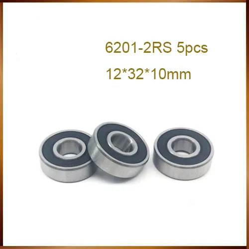 5PCS High quality ABEC 6201 2RS 6201RS 6201-2RS 6201 RS 12x32X10 mm double Rubber seal Groove Ball Bearing for bicycle hubs