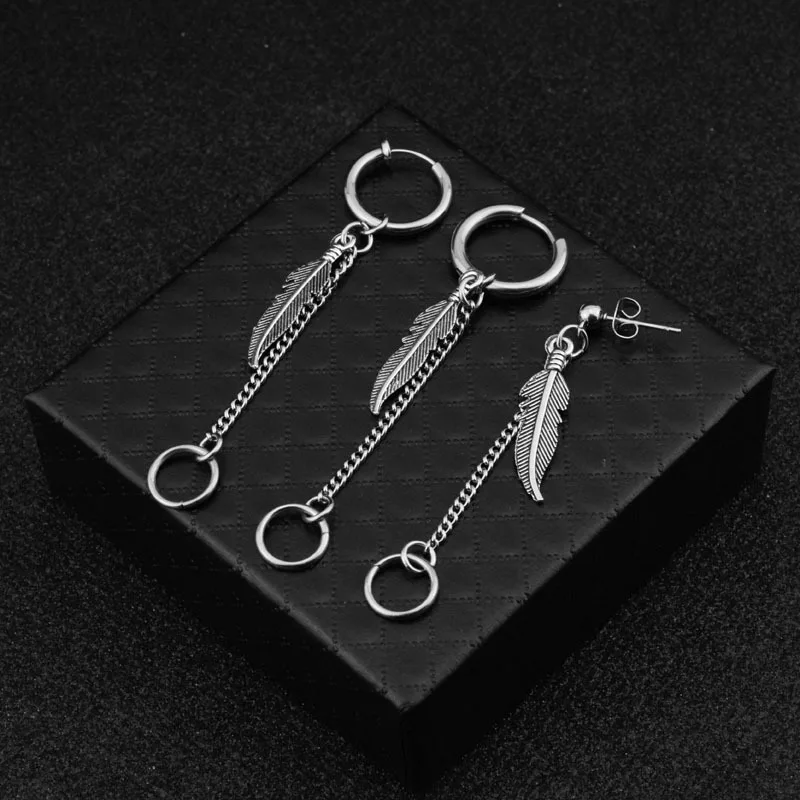 male earring Mens single Spike stainless steel earring,guys jewellery,accessory, hipster, grunge style, punk,feathe  earring Men