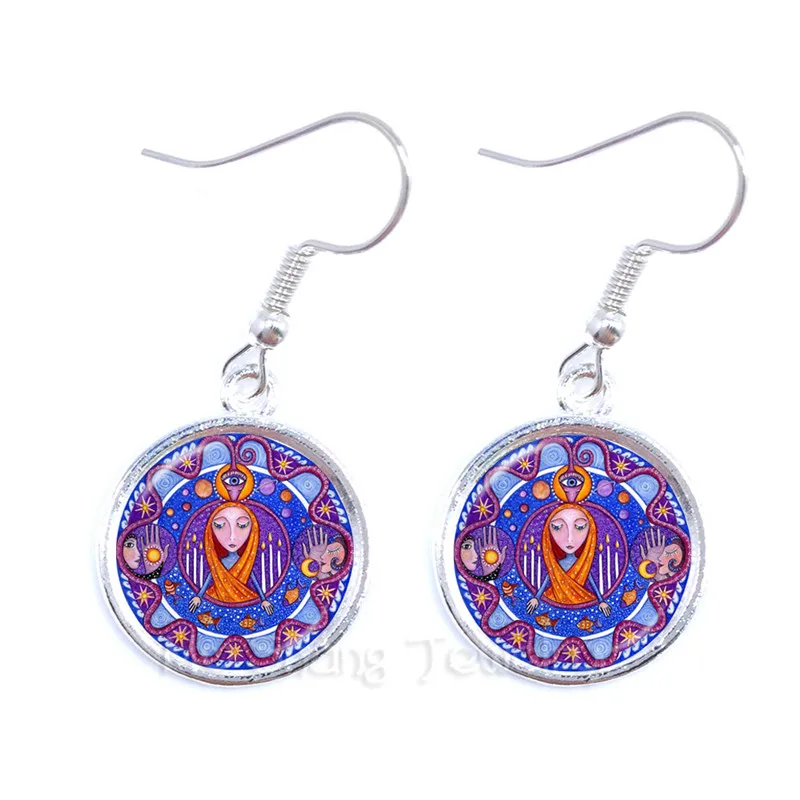 Fashion Mandala High Quality Pattern Crystal Earrings Chakra Meditation Zen  Jewelry Handmade Glass Dome Drop Earrings For Women