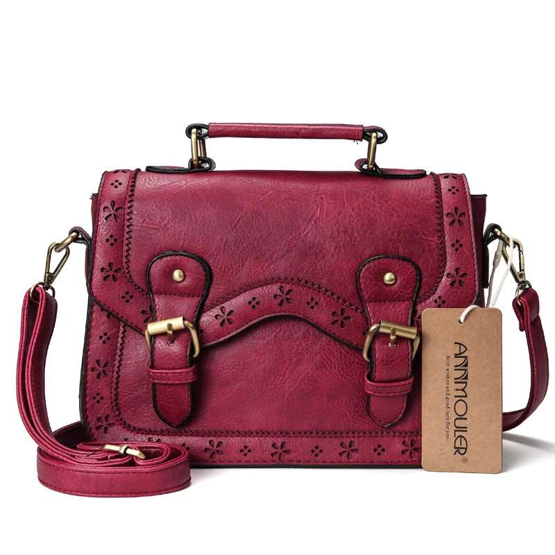 Annmouler marka kobiety torba na ramię Vintage torebka na ramię brązowa wydrążona torba Crossbody torba mała teczka dla pań