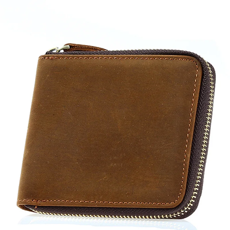 

New Vintage Male Short Wallet Genuine Crazy Horse Cowhide Leather Men Wallets Purse With Card Holder Clutch Wrist Bag S076