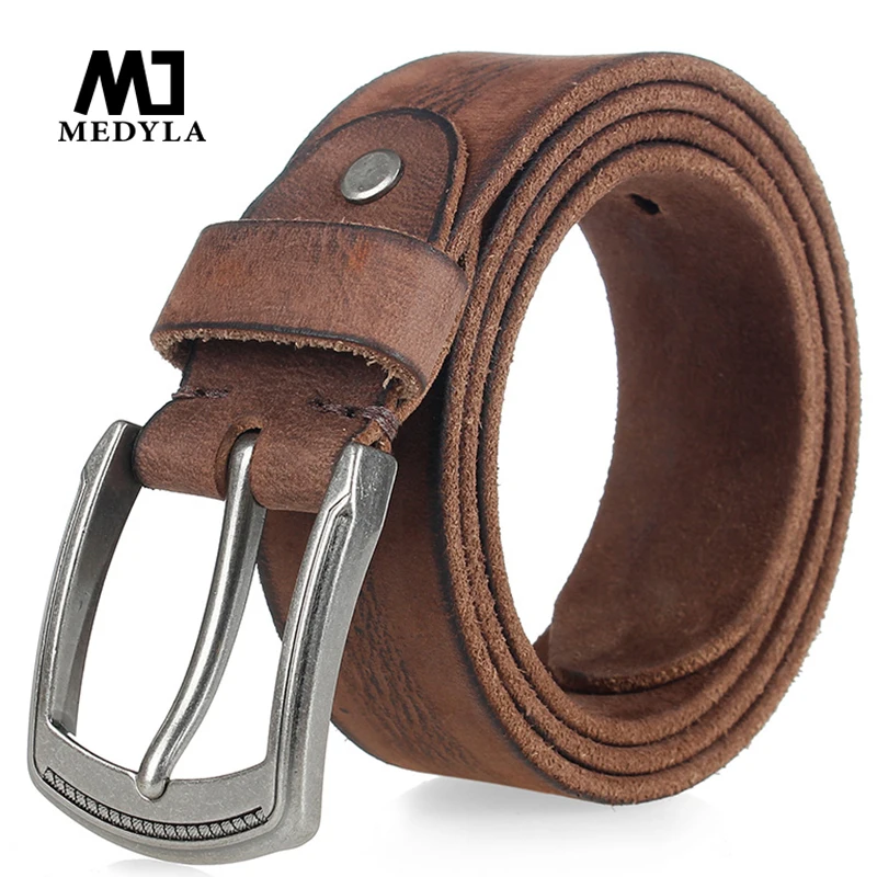 Natural Cowhide Belt For Men's Hard Metal Buckle Soft Original Cowhide Men Leather Belt Unique Texture Real Leather Jeans Belt