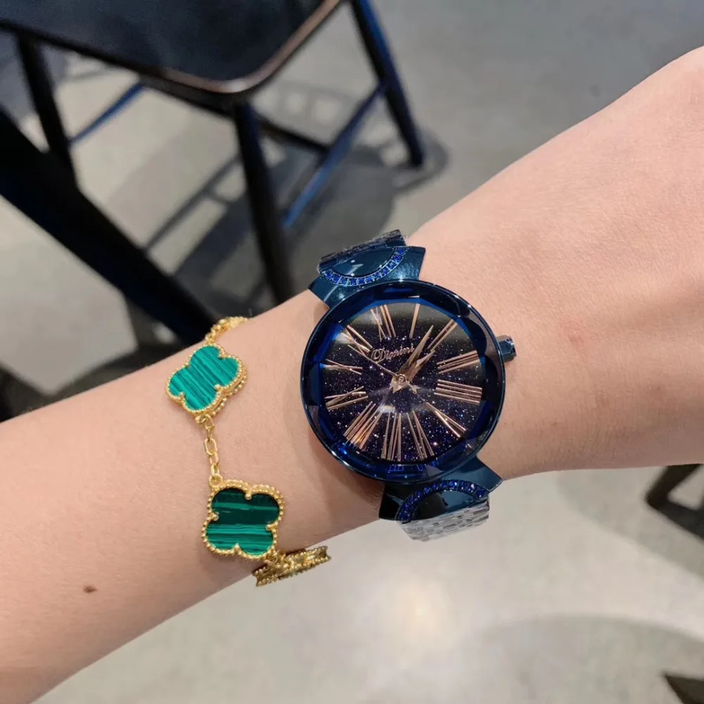 Noble Anti Fading Blue Bracelet Watches for Women Fashion Full Steel Wrist watch Vintage Roman Number Dress Watch Faceted Glass