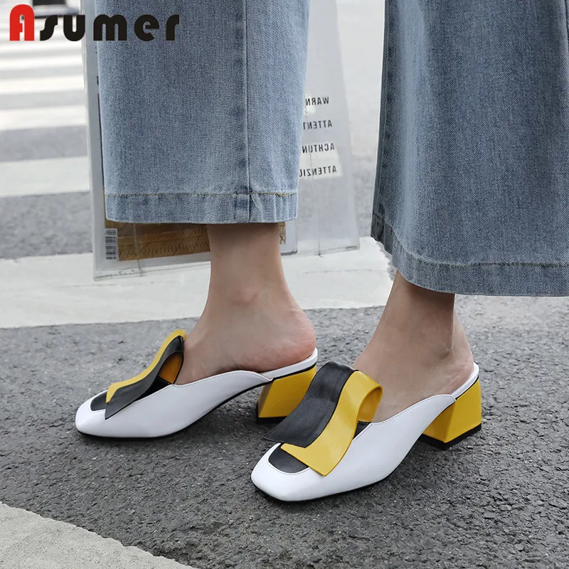 ASUMER 2021 new sandals women square high heels shoes slingback mixed colors summer shoes women mules shoes big size 34-45