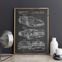 For Ferrari F40 Car Artwork Patent Prints Auto Wall Art Transportation Poster Room Decor Blueprint Canvas Painting Picture Gift