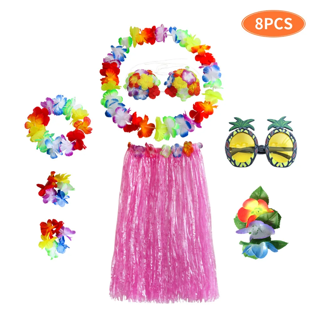 Hot Sale 60cm/80cm 8Pcs Plastic Fibers girls Woman Hawaiian Skirt Grass costume Flower Skirt Hula dance dress Party Hawaii Beach