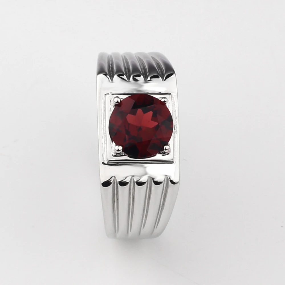 Real Red Garnet 925 Silver Ring for Men 8mm Gemstone January Birthstone Birthday Gift R516RGN