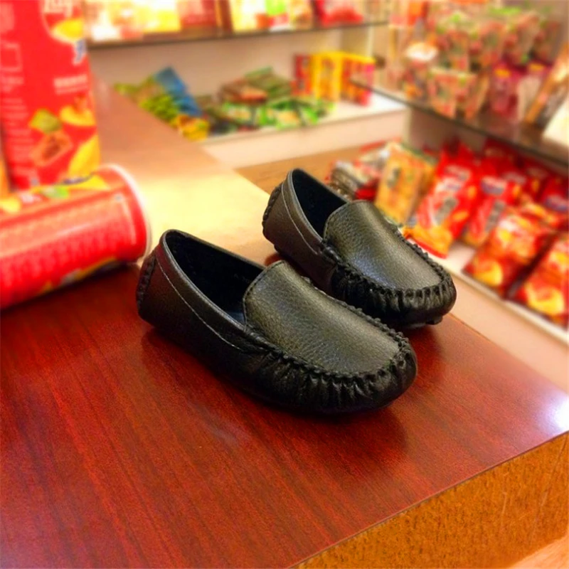 2023 New Spring Autumn Kids PU Leather Casual Shoes Boys Girls Peas Loafers All Sizes 21-36 Boys Slip-on Soft Breathable Shoes