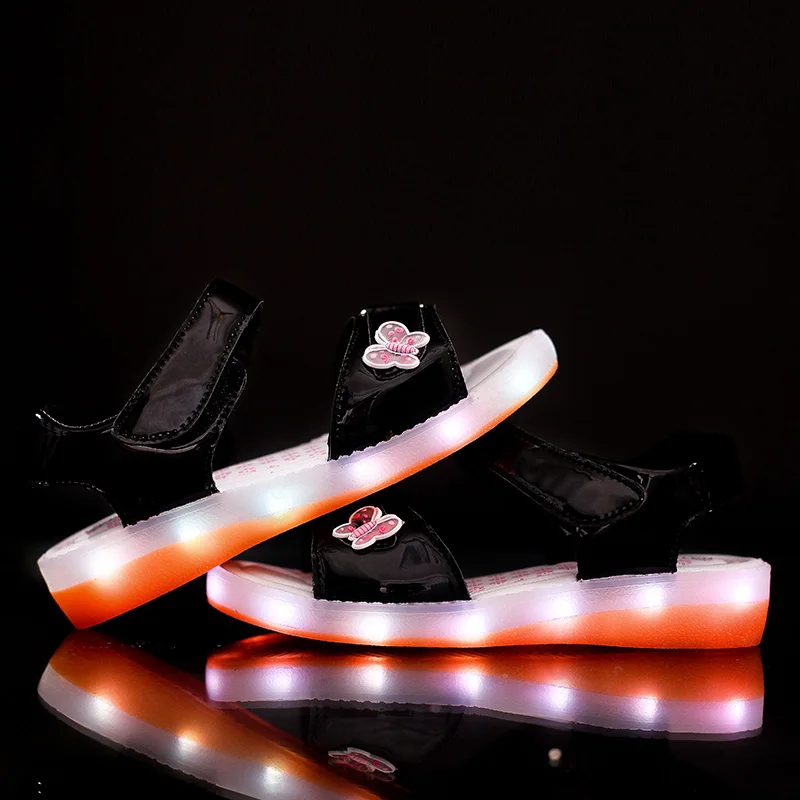 UncleJerry USB Charging Sandals for Girls and Women Butterfly Glowing Children Shoes Kids Summer Beach Sandals Baby Shoes