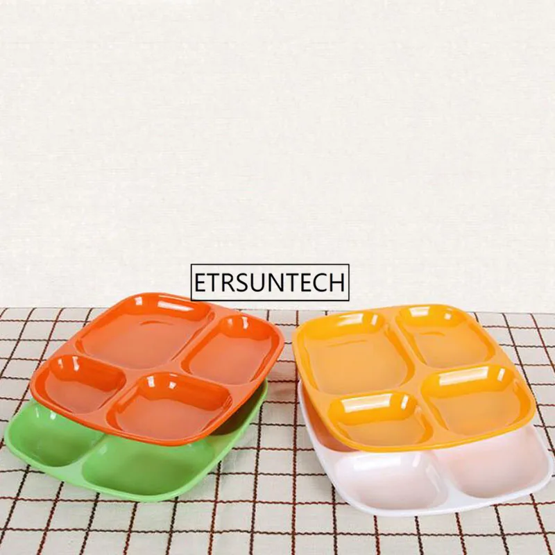 

50pcs Melamine 4 Grid Plate Rectangular School Canteen Buffet Dish Snack Meal Tray Plastic Imitation Porcelain Tableware