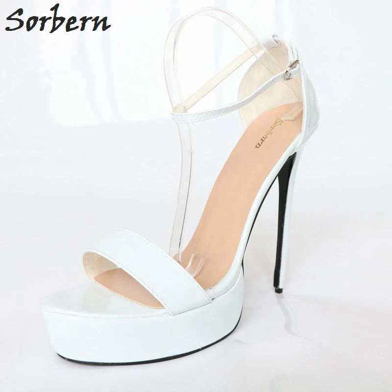 

Sorbern Sexy White Extreme High Heel Sandals Women Ankle Straps Platform Shoes Ladies Thin Stilettos Sandalias Mujer 2018