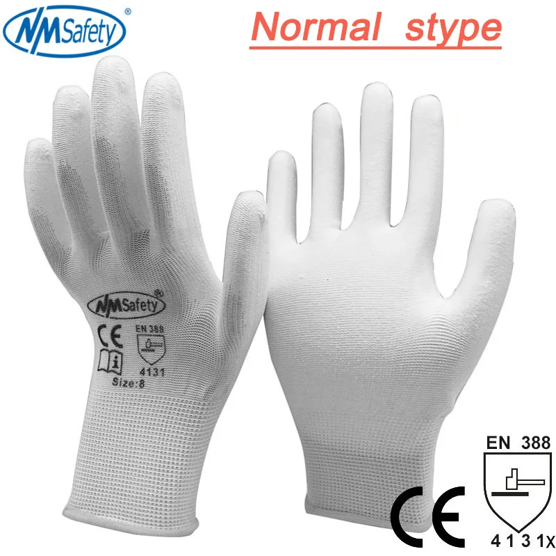 NMsafety-White Polyester and Nylon Work Gloves, Working, Industrial, Anti-Static, Light, Comfortable, Polyester, 12 Pairs