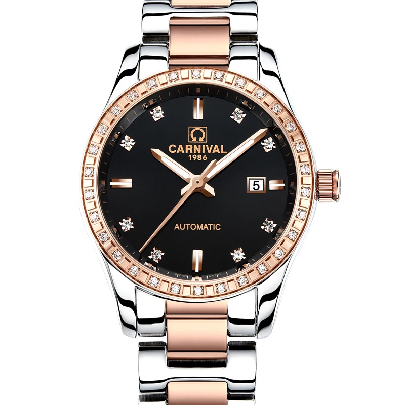 Rose gold Women Watches Top brand luxury CARNIVAL Automatic Watch Women Calendar Sapphire Waterproof Luminous Montre femme 2018