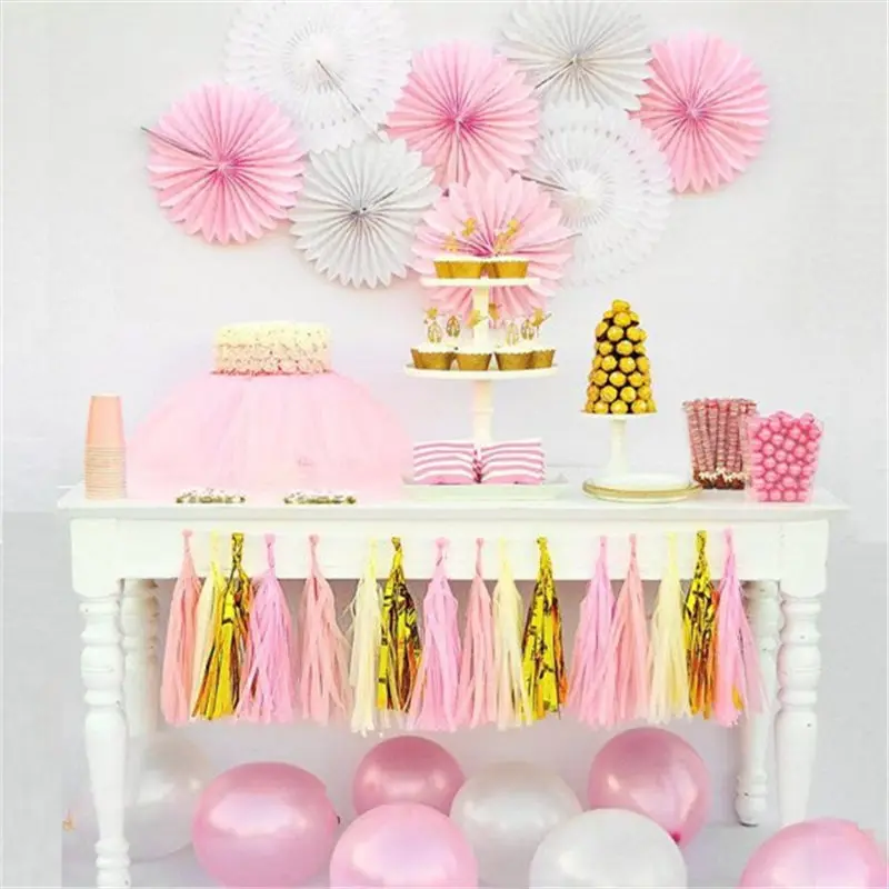Roségold Schillernde DIY Seidenpapier Quastengirlanden für Babyparty Junggesellinnenabschied Hochzeit Geburtstag Party Dekorationszubehör – Detail 21