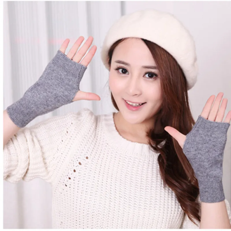 Cashmere Wool Blending Mitt Exposed Finger Women\'s Gloves Winter Knitted for Women Fingerless Gloves Wrist Mittens Free shipping