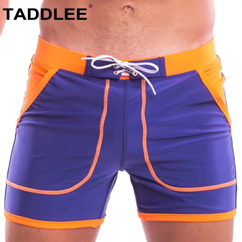 

Taddlee Brand Swimwear Men Swimsuits Swimming Boxer Briefs Gay Solid Color Quick Drying Swim Trunks Surfing Pockets Boardshorts