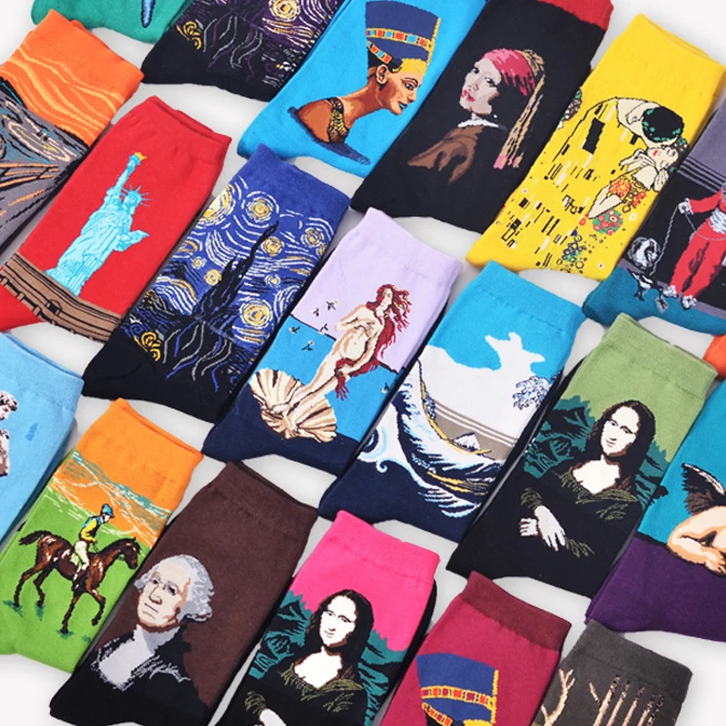 New Starry Night Autumn Winter Retro Women Personality Art Van Gogh Mural World Famous Painting Male Socks Oil Funny Happy Socks