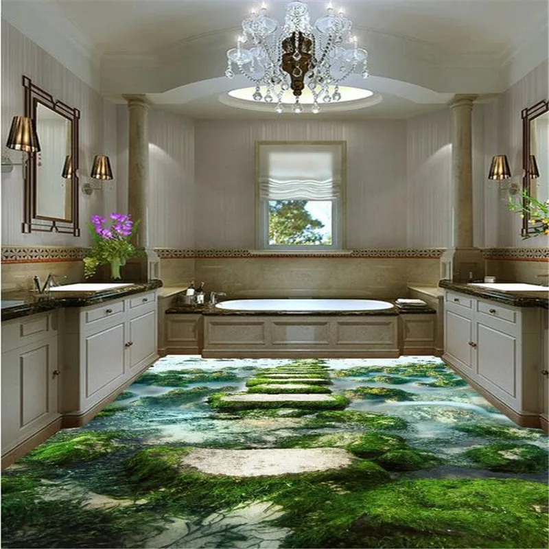 beibehang Modern bathroom Custom 3D floor mural wal lpaper roll non-slip waterproof thickened self-adhesive PVC floor painting